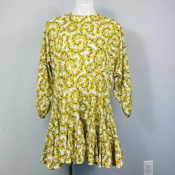 Rhode Resort Ella Yellow Floral Print Cotton Poplin Mini Dress M Boho No Belt - Picture 7 of 14